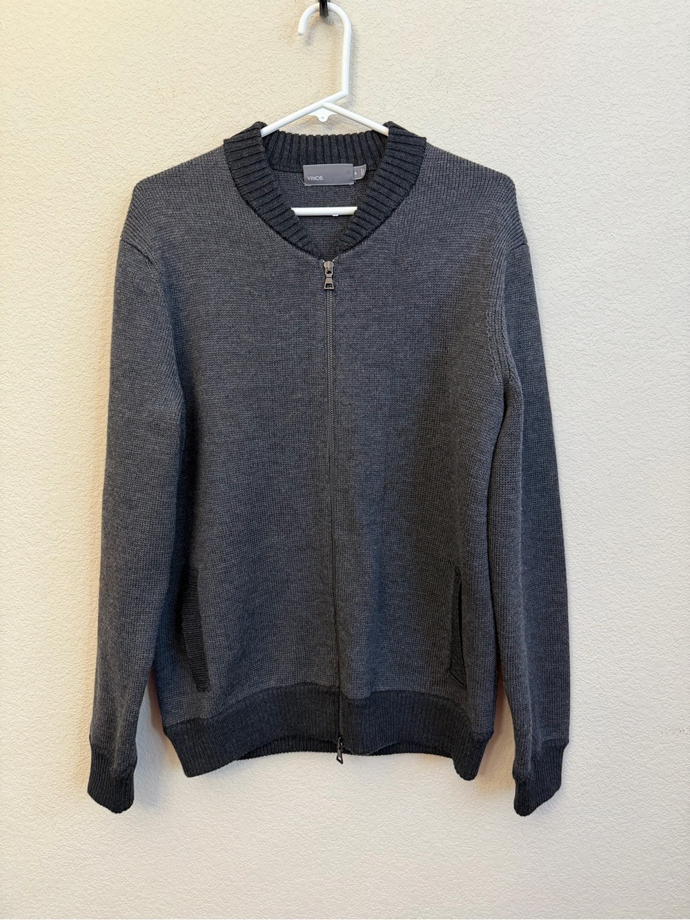 Vince Men's Charcoal Gray Zip-Front Cardigan Sweater Sz M All wool double zip - Picture 2 of 13